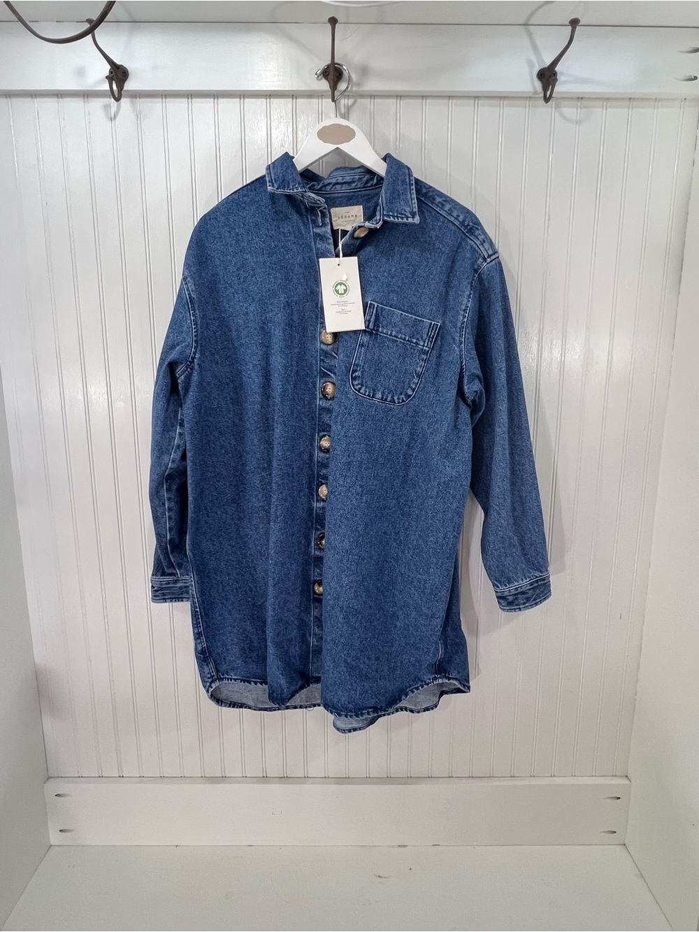 NWT Sézane Sofie Denim Longsleeve Mini Shirt Dress Medium Wash Cotton L